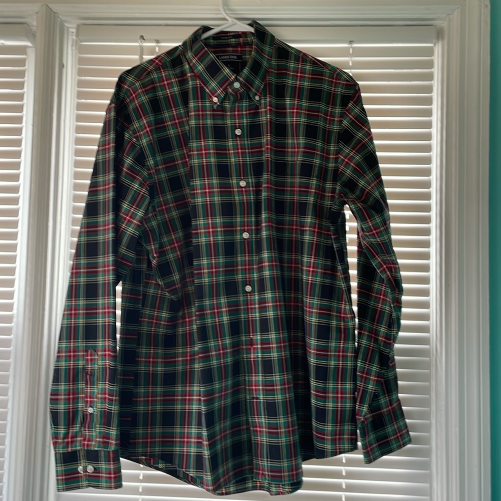 Lands’ End classic plaid shirt. Dress it up or wear with jeans.